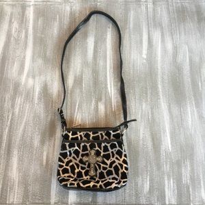 Black & Silver Animal Patterned & Cross Crossbody